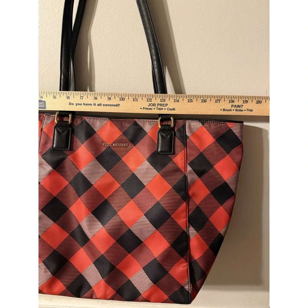 Vera Bradley Large Zip ELLA Tote BUFFALO PLAID Burnt Orange Black Red Purse $168